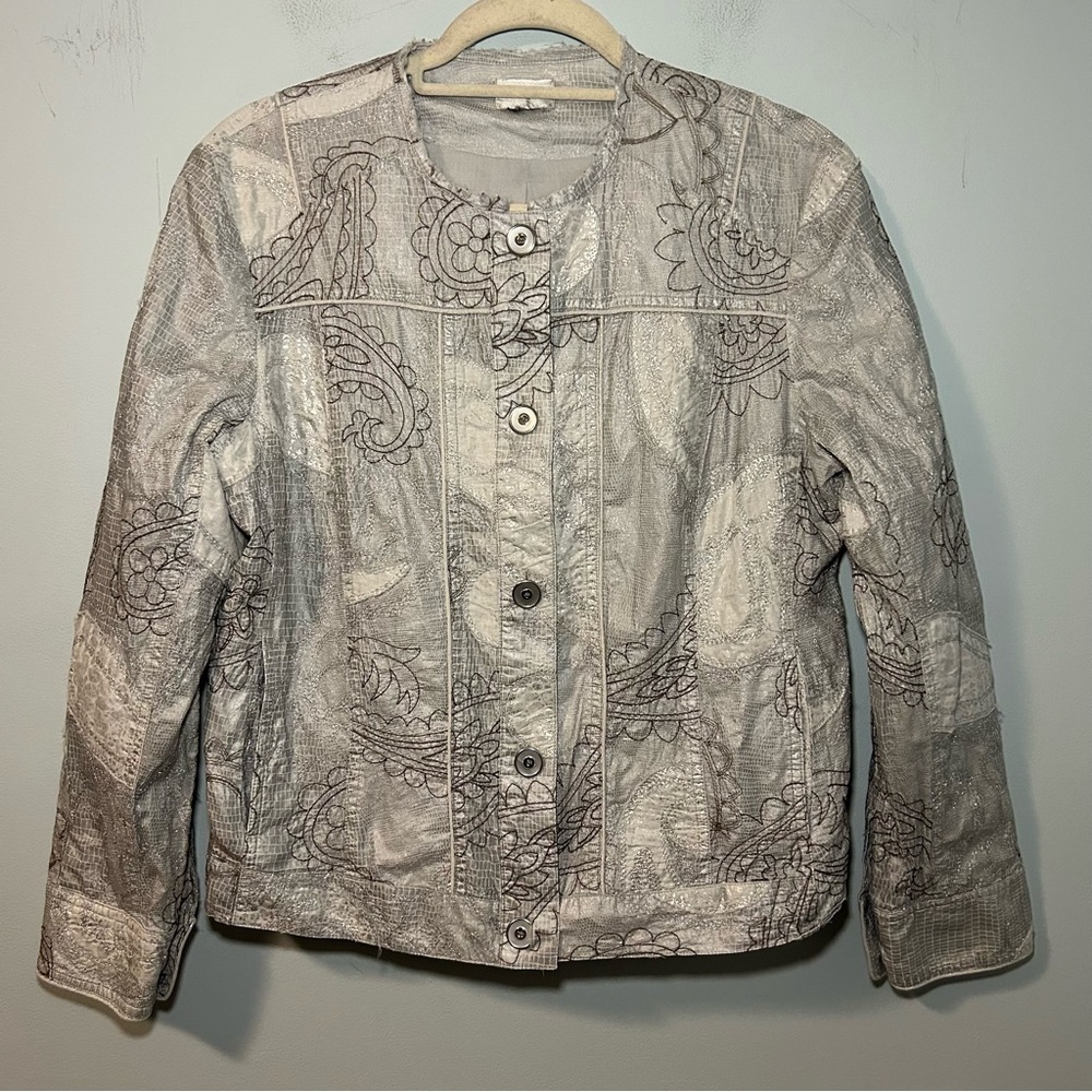 Chico's Sarianna Gray Classy Button Down Jacket Size Small